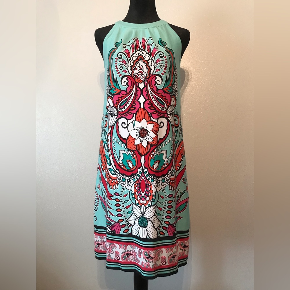 New York & Co Women’s Dress with Halter Style Neckline Size S in Mint & Multi
